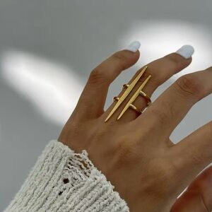 18K Gold Plated Parallel Double Line Hollowed Out Open Ring